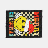 Groovy Merry Christmas Smile Face Santa Hat Xmas T Fleecedecke (Vorderseite (Horizontal))