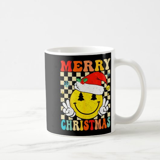 Groovy Merry Christmas Smile Face Santa Hat Xmas T Kaffeetasse (Rechts)