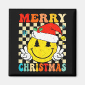 Groovy Merry Christmas Smile Face Santa Hat Xmas T Magnet (Vorne)