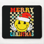 Groovy Merry Christmas Smile Face Santa Hat Xmas T Mousepad (Vorne)