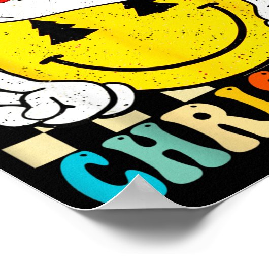 Groovy Merry Christmas Smile Face Santa Hat Xmas T Poster (Ecke)