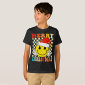 Groovy Merry Christmas Smile Face Santa Hat Xmas T T-Shirt (Vorne ganz)
