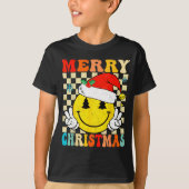 Groovy Merry Christmas Smile Face Santa Hat Xmas T T-Shirt (Vorderseite)