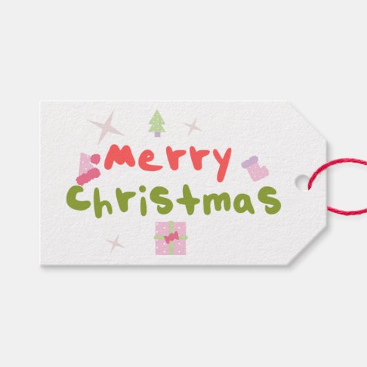 Groovy Merry Christmas Tree Bubble Letters Geschenkanhänger (Vorderseite (Horizontal))