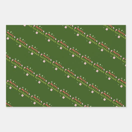 Groovy Merry Christmas Tree Bubble Letters Geschenkpapier Set (Vorderseite 2)