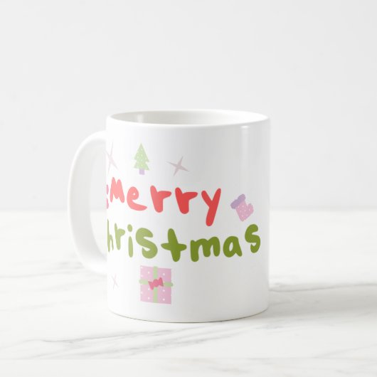 Groovy Merry Christmas Tree Bubble Letters Kaffeetasse (Vorderseite Links)