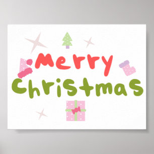Groovy Merry Christmas Tree Bubble Letters Poster