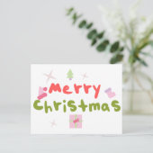 Groovy Merry Christmas Tree Bubble Letters Postkarte (Stehend Vorderseite)