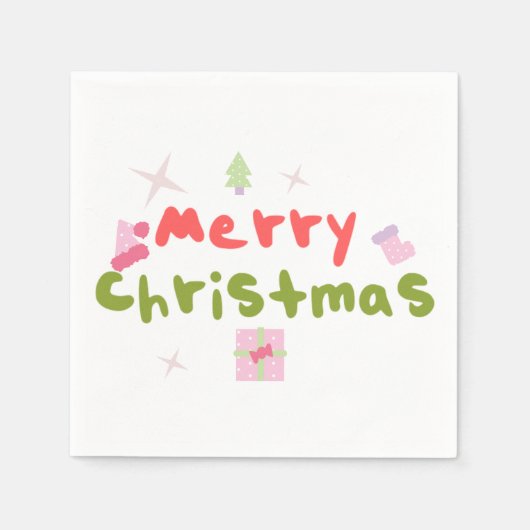 Groovy Merry Christmas Tree Bubble Letters Serviette (Vorderseite)