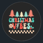 Groovy Merry Christmas Vibes Hippie Family Runder Aufkleber<br><div class="desc">Groovy Merry Christmas Vibes Hippie Family</div>