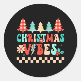 Groovy Merry Christmas Vibes Hippie Family Runder Aufkleber
