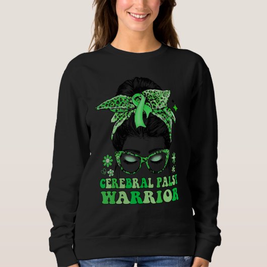 Groovy Messy Bun Leopard Green Ribbon Cerebral Pal Sweatshirt (Vorderseite)