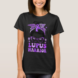 Groovy Messy Bun Leopard Lila Ribbon Lupus Warri T-Shirt