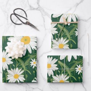Groovy Mid Century Modern Daisy Floraal Geschenkpapier Set