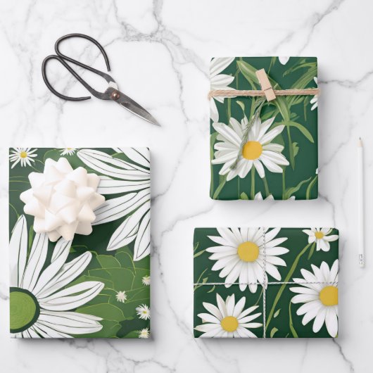 Groovy Mid Century Modern Daisy Floral Geschenkpapier Set (Vorderseite)