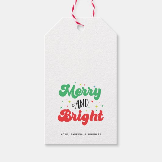Groovy Minimalistisch Merry and Bright Christmas Geschenkanhänger (Vorderseite)