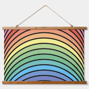 Groovy Mod Colorful Funky Retro Abstrakt Rainbow Wandteppich Mit Holzrahmen
