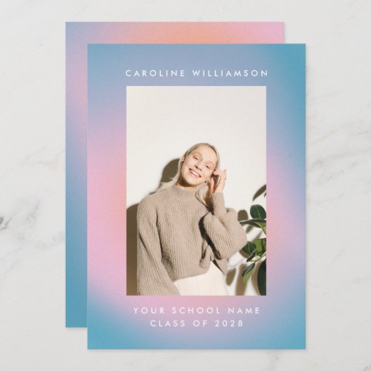 Groovy Mod Pastel Retro Custom Foto Abschluss Ankündigung (Vorne/Hinten)