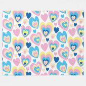 Groovy Modern Cute Pastel Pink Blue Yellow Hearts. Fleecedecke (Vorderseite (Horizontal))