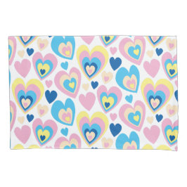 Groovy Modern Cute Pastel Pink Blue Yellow Hearts. Kissenbezug