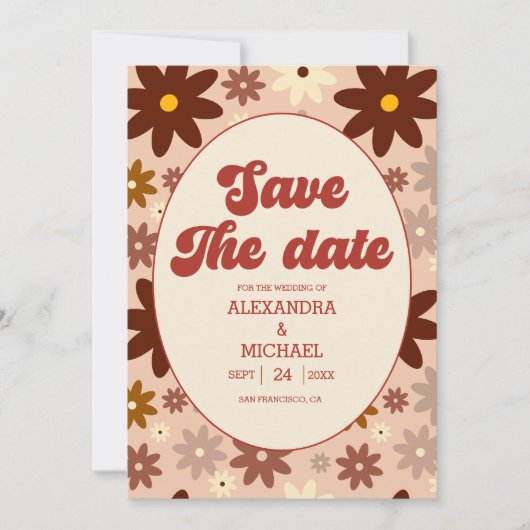 Groovy Modern Groovy Retro 70er Floral Wedding Save The Date (Vorderseite)