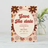 Groovy Modern Groovy Retro 70er Floral Wedding Save The Date (Stehend Vorderseite)