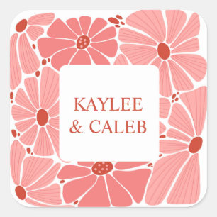 Groovy modern pink daisy quadratischer aufkleber