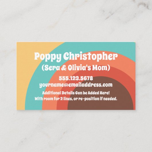 Groovy Modern Retro Bright Lasst uns ein Spieldatu Telefonnummerkarte (Rückseite)