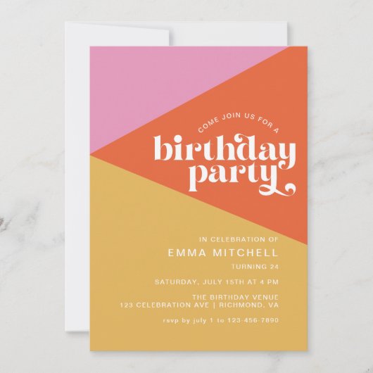 Groovy Modern Retro Spaß farbenfroh jedes Alter Ge Einladung (Vorderseite)