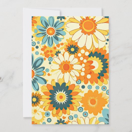 Groovy moderne, blumengelbe und orange Hochzeit Einladung (Rückseite)