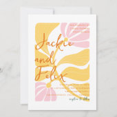 Groovy moderne, blumengelbe und rosa Hochzeit Einladung (Vorderseite)