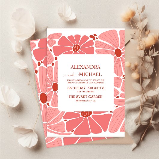 Groovy moderne rosa Hochzeit Einladung