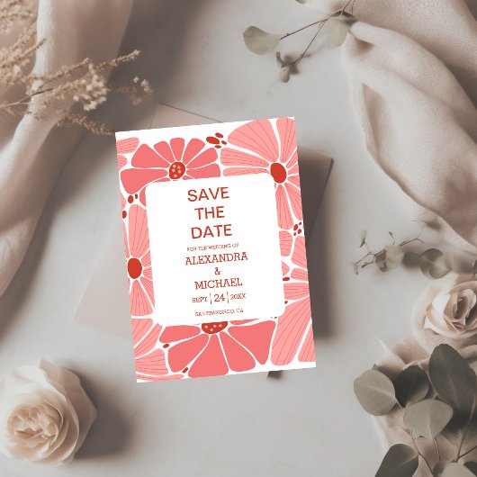 Groovy moderne rosa Hochzeit Save The Date
