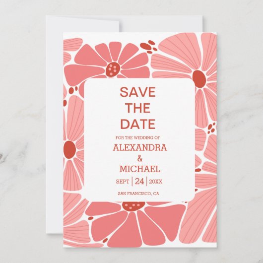Groovy moderne rosa Hochzeit Save The Date (Vorderseite)