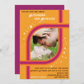 Groovy, modernes Retro Hochzeitsdesign Einladung (Vorne/Hinten)