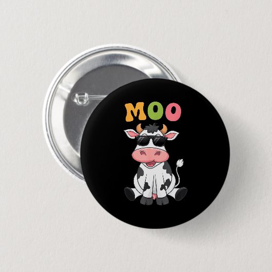 Groovy Moo Cow - Funny Farmer Cow Men Women Kids B Button (Vorne & Hinten)