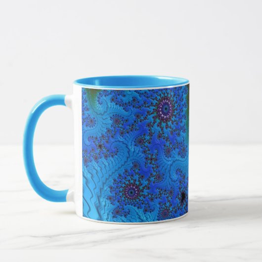 Groovy Moody Blue Fraktal Mandelbrot Spirals Tasse (Links)