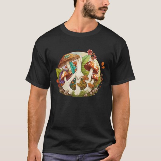 Groovy Mushroom 70's Hippy Peace Sign Graphic Wome T-Shirt (Vorderseite)