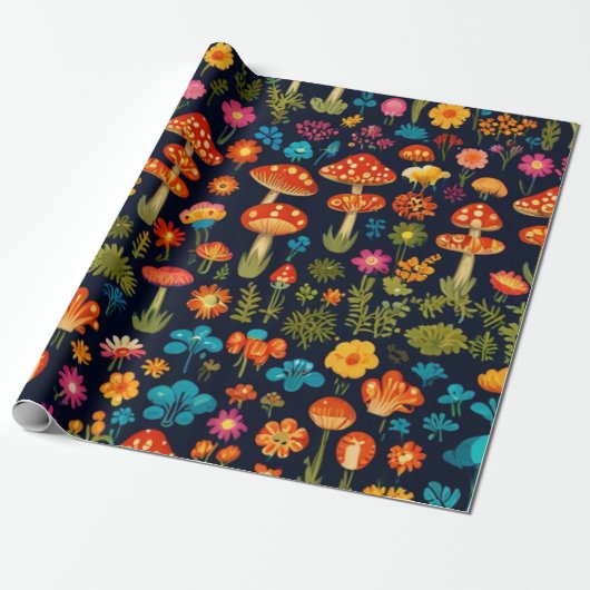 Groovy Mushroom & Blume Muster Geschenkpapier (Ungerollt)