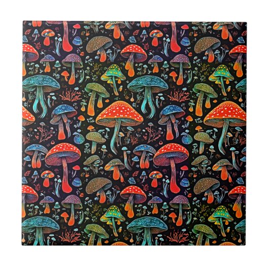 Groovy Mushrooms Pattern Fliese (Vorderseite)