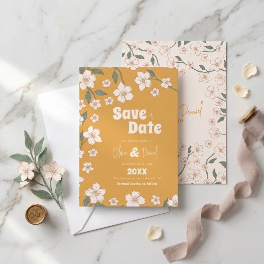 Groovy Mustard Floral Save the Date