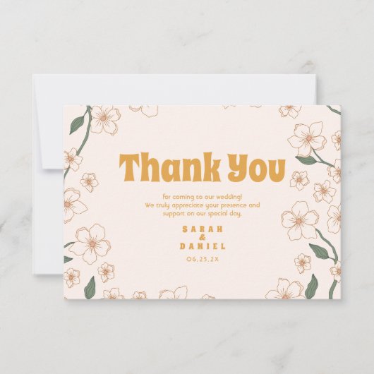 Groovy Mustard Floral Wedding Dankeskarte (Vorderseite)