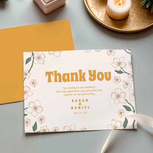 Groovy Mustard Floral Wedding Dankeskarte