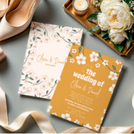 Groovy Mustard Floral Wedding Einladung
