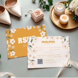 Groovy Mustard Floral Wedding RSVP Karte