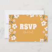 Groovy Mustard Floral Wedding RSVP Karte (Vorderseite)