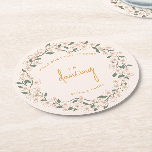 Groovy Mustard Floral Wedding Runder Pappuntersetzer (Angewinkelt)
