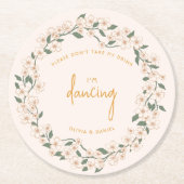 Groovy Mustard Floral Wedding Runder Pappuntersetzer (Vorderseite)
