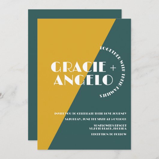 Groovy Mustard Green Two Tones Einladung zur Hochz (Vorne/Hinten)