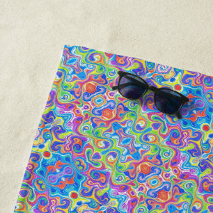 Groovy Neon Blau, Limette, Lila und Orange Wirbel  Strandtuch